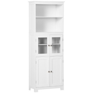 63"H Wood & MDF Small Buffet with Hutch, Freestanding Kitchen Pantry Cabinet with 4 Doors, Adjustable Shelf and Glass Door for Dining Room - 1 of 4