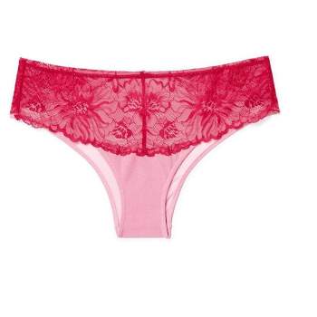 Mesh and Lace Trim Cheeky Panty - Bright pink