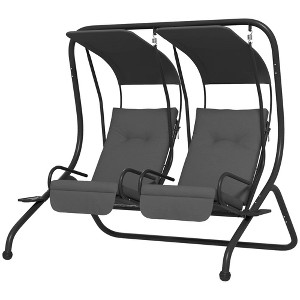 Resenkos 2-Seater Swing With Canopy, Patio Garden Swing, Poolside Relaxation, Backyard Seating, Beige - 1 of 4