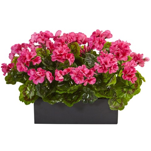 Silk Geranium In Rectangular Planter Pink - Nearly Natural : Target