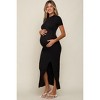 PinkBlush Black Mock Neck Front Slit Short Sleeve Maternity Maxi Dress - 3 of 4