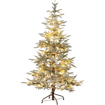 HomeStock  6ft PreLit Flocked Full Classic Fir Artificial Christmas Tree with 150 Warm White lights with Ice, X-Mas Tree