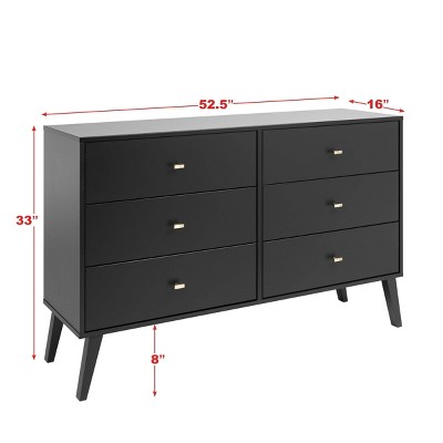 Black Mid-Century Double Dresser with Deep Drawers