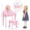 Kids Makeup Vanity Desk, Girls' Vanity Table Set with Mirror, Makeup Table and Stool for Kids, Wood Dressing Table with Playset for 4-9 - 4 of 4