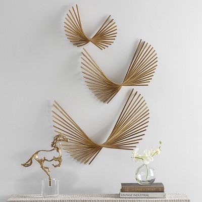 Antique Gold Leaf Iron Wall Decor Set of Three