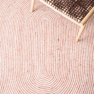 Red and Ivory Oval Braided Wool 4' x 6' Area Rug