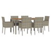 vidaXL 7 Piece Patio Dining Set with Cushions Gray Poly Rattan - 59.1" Table Length 6 Chairs - 3 of 4