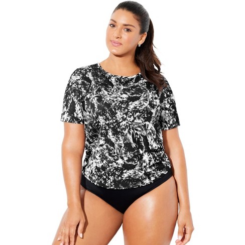 Swimsuits For All Women s Plus Size Chlorine Resistant Twist Back Swim Tee 16 Black Abstract Target