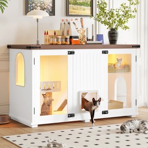 Large Cat Litter Box Enclosure, Hidden Litter Box Furniture, Wooden Cat House with Scratching Post, Cat Washroom Side End Table for Living Room - 1 of 4