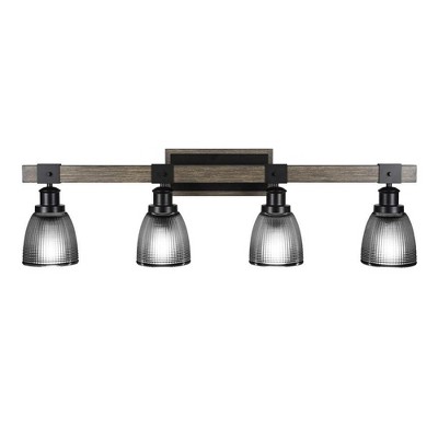 Toltec Lighting Tacoma 4 - Light Vanity in  Black/Painted Wood with 5" Clear Ribbed Shade