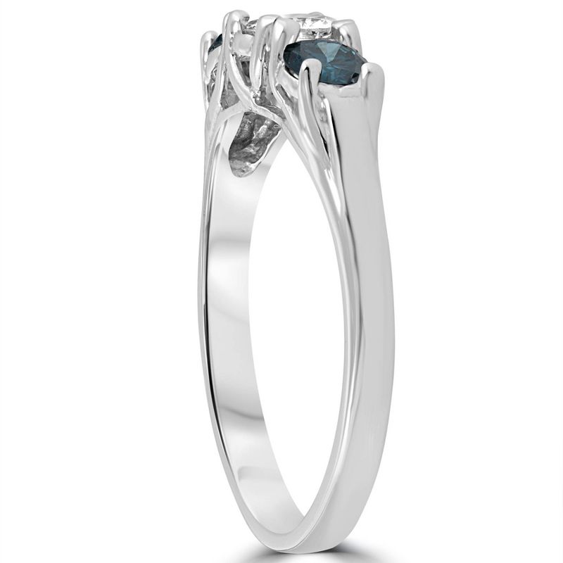 Pompeii3 3/4ct 3 Stone Blue & White Diamond Trellis Engagement Ring 14K White Gold, 3 of 5