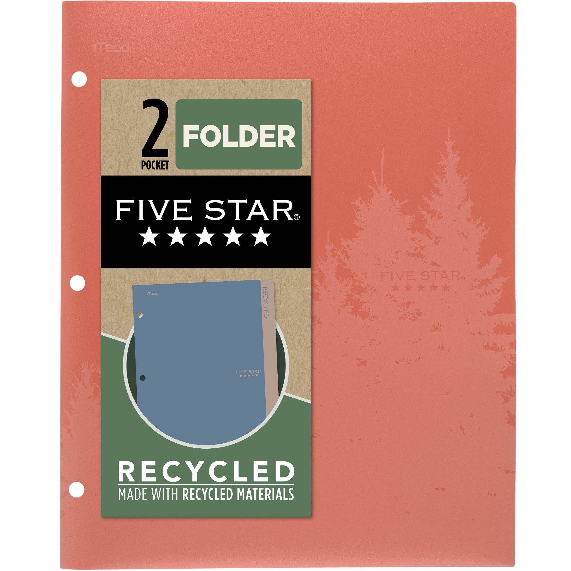 Five Star 2 Pocket Plastic Folder Recycled Plastic Zion Clay: Polypropylene, 3 Hole Punched, 150 Sheet Capacity