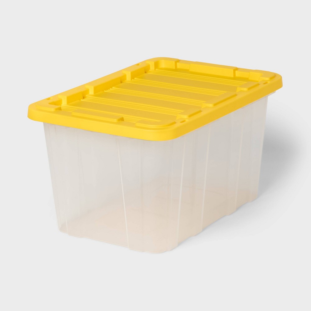 27gal Heavy Duty Storage Tote Clear with Yellow Lid - Brightroom™