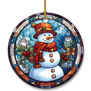 Snowman Ceramic Ornament in Stained Glass Patterns, Christmas Ceramic Hanging Ornament, Christmas Tree Ornament for Home Decors - 1 of 4