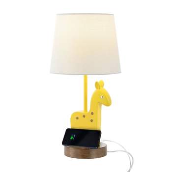 17.5" Sahara Mid-Century Iron/Resin Giraffe Kids' Table Lamp (Includes LED Light Bulb) with USB Charging Port Yellow - JONATHAN Y