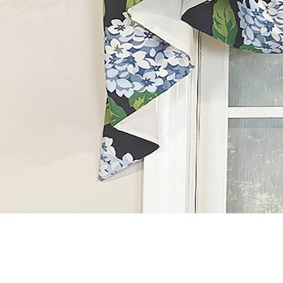 Navy Blue Floral Cotton Rod Pocket Window Valance
