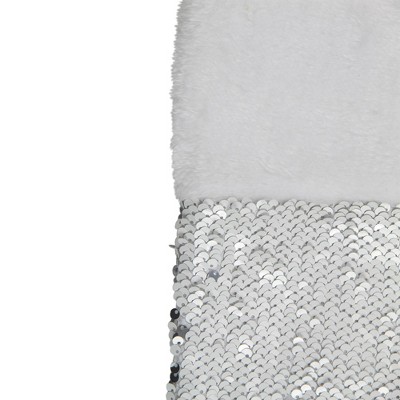 19'' White and Silver Sequin Christmas Stocking with Faux Fur Cuff