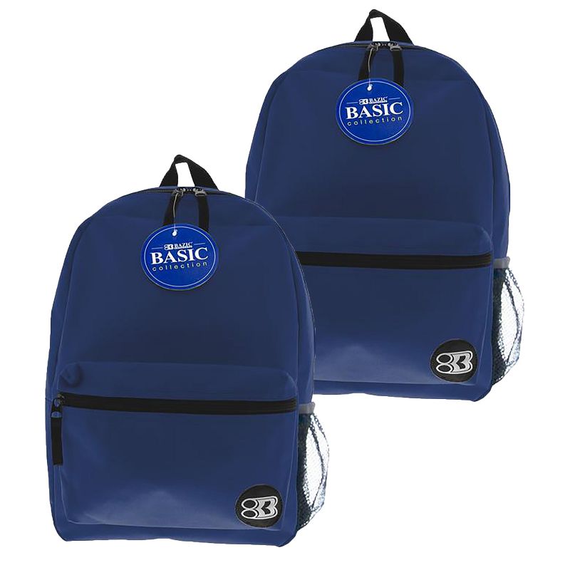 BAZIC Products® 16" Basic Backpack, Navy Blue, Pack of 2, 1 of 2