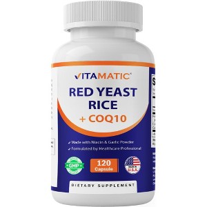 Citrinin-Free Red Yeast Rice 1200 mg. Capsules with CoQ10 100mg, Flush Free Niacin 100mg, & Garlic Powder 20mg - 120 Veg Capsules - 1 of 4