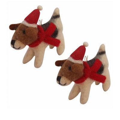 Global Crafts Dog Santa Handmade Felt Ornaments, Set Of 2 - Beagle : Target