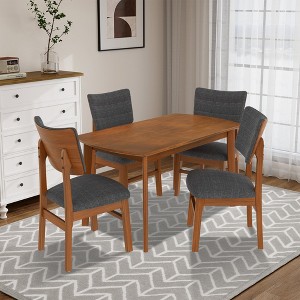 Hrinhom 5-Piece Dining Table Set with 4 Upholstered Chairs,Mid-century Modern Kitchen Dining Set - 1 of 4