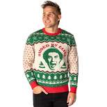 ELF The Movie Men's Raised By Elves Ugly Christmas Sweater Knit Pullover