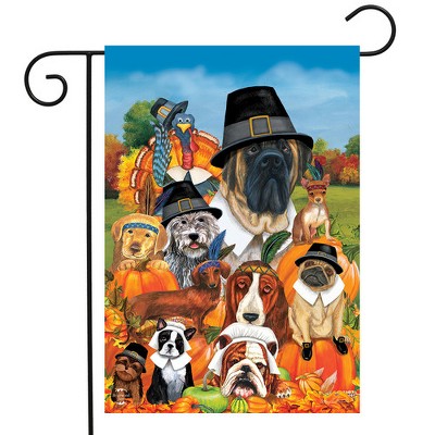 Give Thanks Dogs and Turkey Thanksgiving Garden Flag
