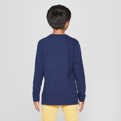 BNWT Boys Sz 14 Target Brand Blue/Grey Brooklyn Logo Long Sleeve Tee Shirt Top