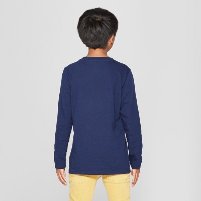 Cat & Jack Boys' Long Sleeve T-Shirt - Cat & Jack™ Navy L: Pullover, Below Waist — фото 2