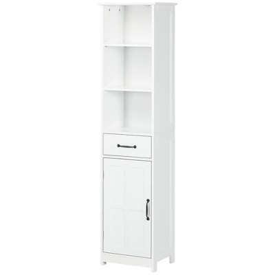 White Tall Bathroom Storage Cabinet with Adjustable Shelves