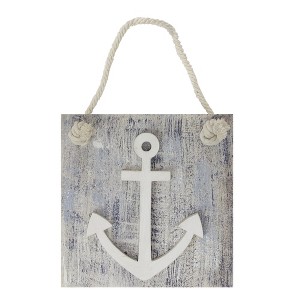 Northlight 7.25” Blue and White Cape Cod Inspired Anchor Wall Hanging Plaque - 1 of 3