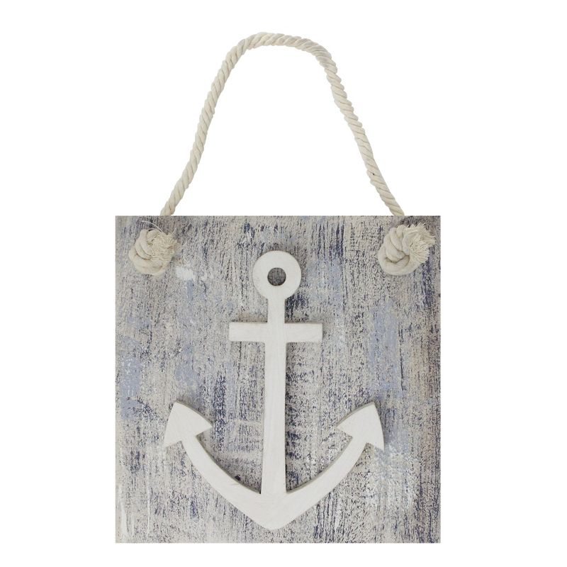 Northlight 7.25” Blue and White Cape Cod Inspired Anchor Wall Hanging Plaque, 1 of 4