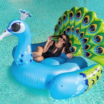 Syncfun 66 " Inflatable Peacock Pool Float, Giant Green Peacock Ride on Raft for Swimming Pool, Beach Floaties, Summer Raft for Adults Kids Water Fun