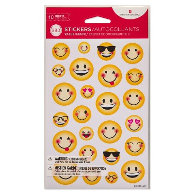 280ct Smiley Emoji Stickers: Cute Kids & Birthday Stickers, Teachers' Favorite, Carlton Cards, 10 Sheets