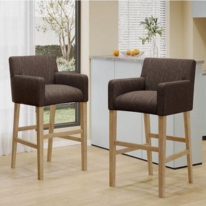 CAVINAS Contemporary Upholstered Counter Stool with Rounded Armrests and Rubberwood Frame - 1 of 4