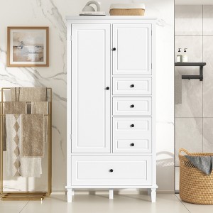 Modern Bathroom Storage Cabinet with Adjustable Shelves & 4 Drawers, Tall Wide Organizer for Office, Living Room, White - ModernLuxe - 1 of 4