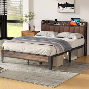 Lusimo Bed Frame Queen Upholstered Platform Bed with Storage Headboard and Charging Station - 1 of 4