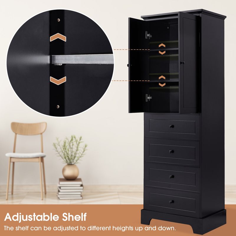 Bathroom Storage Cabinet With 2 Doors, Adjustable Shelves And 4 Drawers - ModernLuxe, 4 of 12