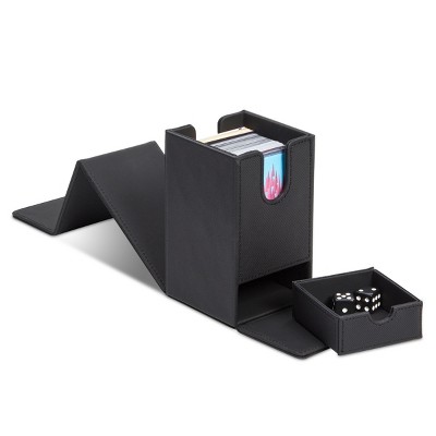 Zodaca Trading Card Collector Box with Drawer Dice Holder (3.1 x 3.7 x 5.5 In, Black)