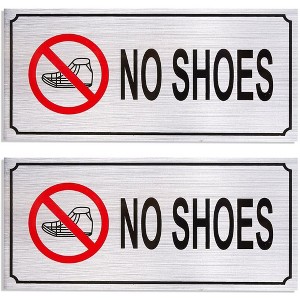 Juvale 2-Pack No Shoes Signs - Remove Shoes Wall Plates, Self-Adhesive Aluminum Sign for Wall or Door, Silver - 7.87 x 3.6 inches - 1 of 3