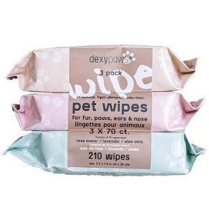 Dexypaws: Pet Cleansing Wipes - 3 Packs (70ct each), Aloe-Lavender-Rose Water - 1 of 4