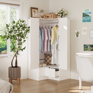 Hitow Minimalist Armoire Corner Wardrobe Double Door and Drawer Designs - 1 of 4