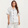 Anna-Kaci Lounge Women's PLus Size Heart Print Satin Pajama Set with Short Sleeve Button Front Top and Relaxed Straight Leg Pants - 2 of 4