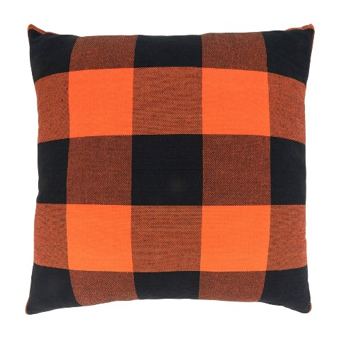 Saro Lifestyle Buffalo Plaid Decorative Pillow Cover Orange 20