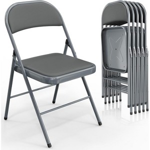 VINGLI 6 Pack Folding Chairs with Padded Seats, Metal Frame with Pu Leather Seat & Back, Capacity 350 lbs, Gray - 1 of 4
