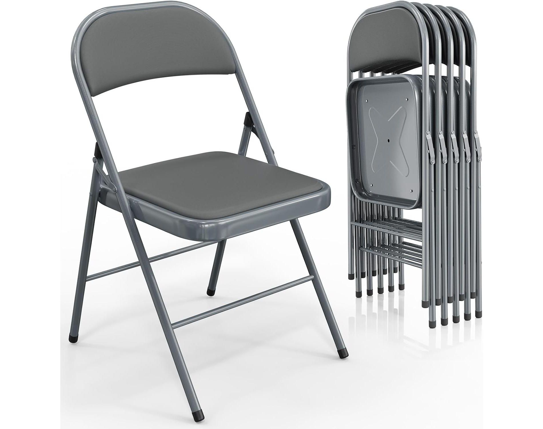 VINGLI 6 Pack Folding Chairs with Padded Seats, Metal Frame with Pu Leather Seat & Back, Capacity 350 lbs, Gray
