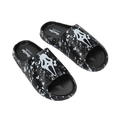 Ghost Face Mask On Camo Straps Men's Black Single Molded Slide Sandals