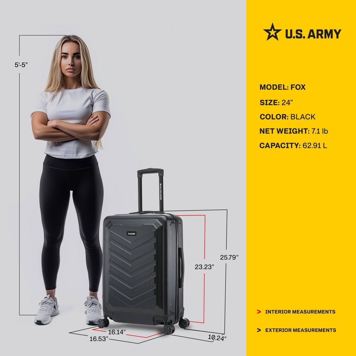U.S. Army FOX 24" Medium Checked Hardside Suitcase - thumbnail 3