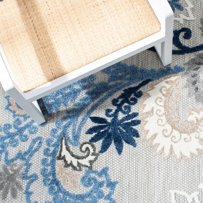 Reversible Blue Floral Easy-Care Synthetic Area Rug 53"x5"