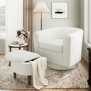 MAYEERTY Swivel Barrel Accent Chair with Ottoman, Modern Single Sofa, Upholstered Armchair with Storage Space for Home - 1 of 4